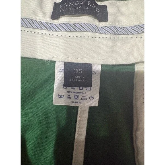 Lands’ End Chino Shorts Men's Size 35 Green Flat Front Casual Golf - Picture 9 of 10
